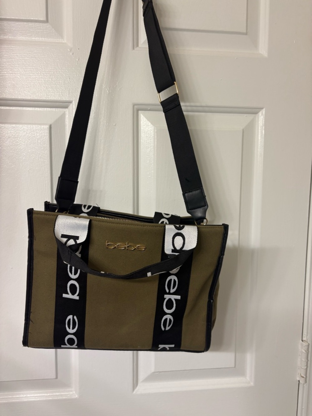 bebe Olive Canvas Duffel with Logo Straps - Picture 3 of 5